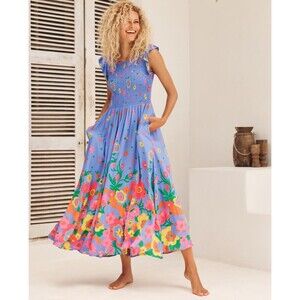 Mister Zimi womens Abbie Long Midi Dress size 6 Blue Meadow Floral Smocked $198